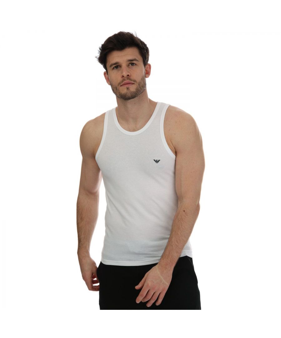 Mens Armani Vest in white.- Round neck.- Sleeveless.- Emporio Armani branding.- Slim fit.- 95% Cotton  5% Elastane.- Ref:110828C7250010
