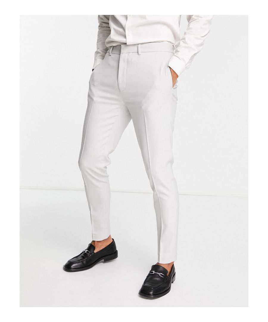 Suit trousers by ASOS DESIGN Do the smart thing Regular rise Belt loops Functional pockets Super-skinny fit Sold by Asos