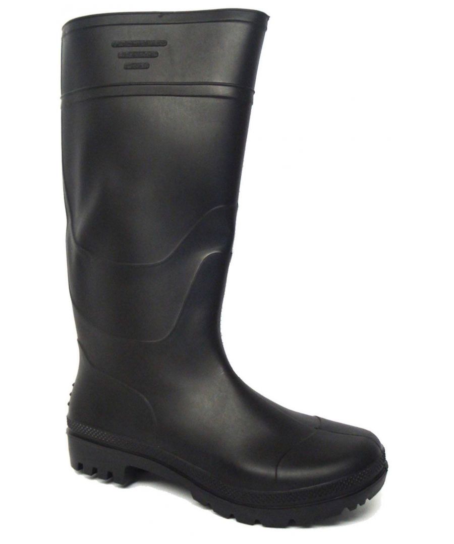 New Mens/Gents Black Full Length Rubber Waterproof Wellington Boots. Manmade Upper. Fabric Lining. Synthetic Sole. Mans Wellys Outdoors Walking Gentlemans Rain Boots Wellies Black. Additional Information: Advisory Note: Small.
