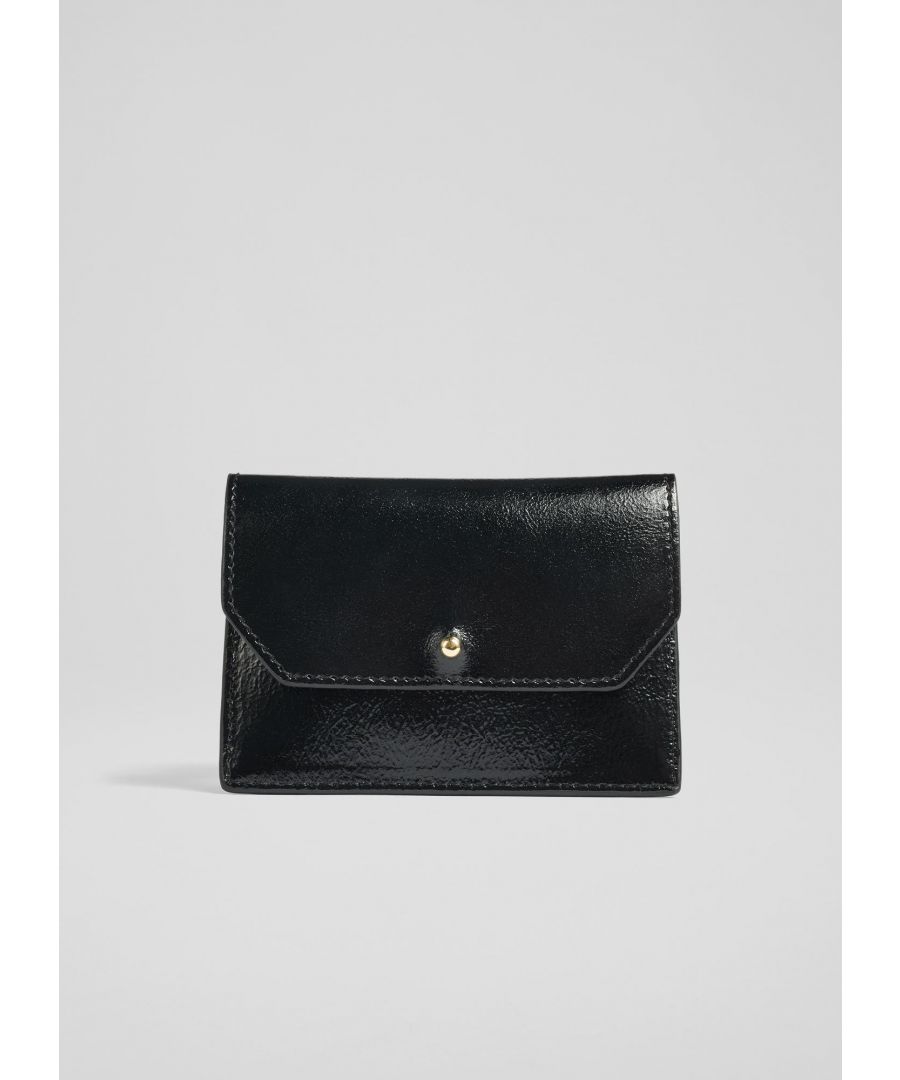 Looking for something to stow your cards away in? Meet our Ava card case. Crafted from crinkle black patent leather it's a small, flat, envelope-style purse with a stud fastening. Matching to other pieces in our collection it's the perfect addition to your own accessories collection.