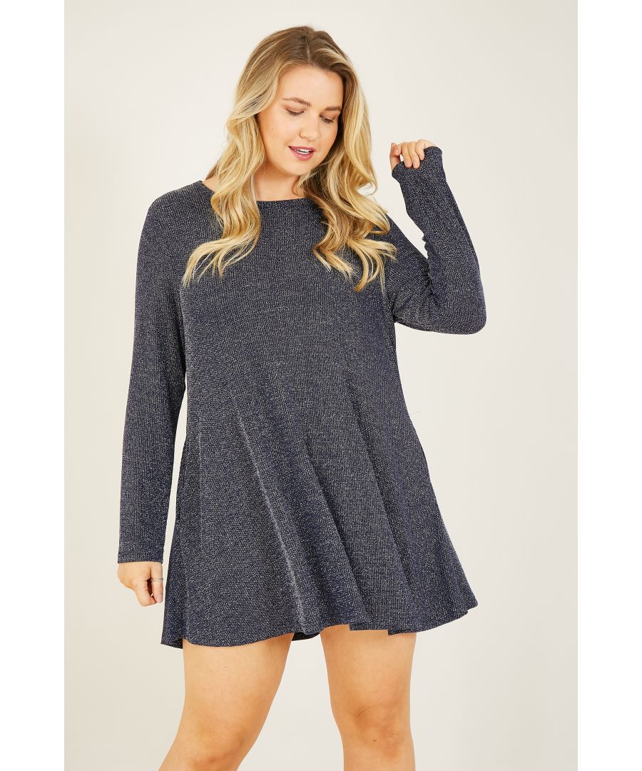 In an easy throw-on shape, this Mela Plus Size Shimmer Tunic Dress is perfect for dressing up or down. Made from soft-touch fabric enhanced by metallic fibres, it drapes in a relaxed shape. Long sleeves elongate your silhouette, whilst the round neckline keeps your look classic. Wear with knee-high boots or heels, depending on your mood.  95% Polyester 5% Elastane Machine Wast at 30 Length is 85.5cm-33.65inches