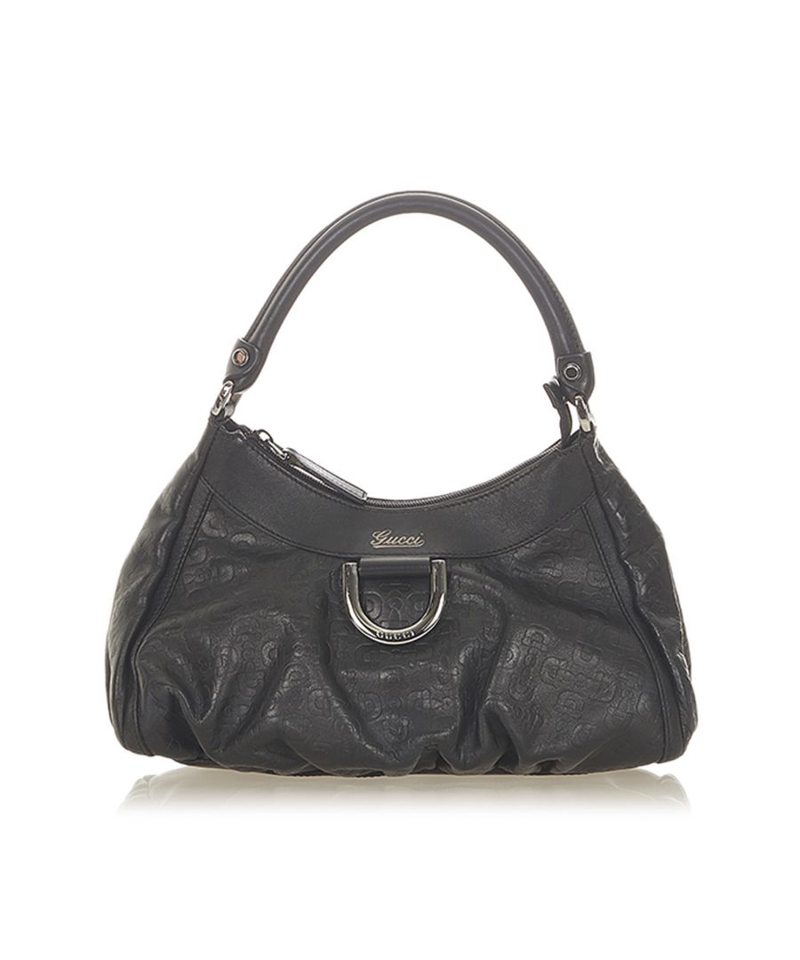 Gucci Pre-owned Womens Vintage Horsebit Abbey D-Ring Leather Shoulder Bag Black Calf Leather - One Size