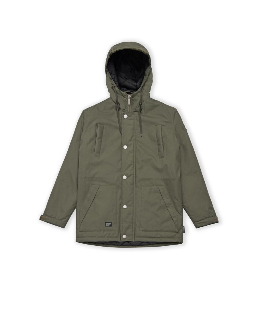 The Parka Jacket from Seventyseven’s latest A/W collection with coated 100% cotton heavyweight canvas shell, 100% poly quilted lining; mid-weight padding. Putting a Seventyseven spin on the classically styled hooded parka jacket, this Winter essential has functional utility pockets and a drawstring hood to withstand all weather conditions. Including subtle branded details and metallic fastenings, the parka is our fail-safe.