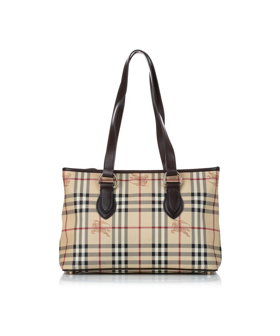 VINTAGE. RRP AS NEW. This tote bag features a plaid canvas body, flat leather straps, a top zip closure, and an interior zip pocket.Studs Scratched. Metal Attachment tarnished. \n\nDimensions:\nLength 23.5cm\nWidth 35cm\nDepth 13.5cm\nHand Drop 27cm\nShoulder Drop 27cm\n\nOriginal Accessories: Dust Bag\n\nSerial Number: ITPELIL146SANT\nColor: Brown x Beige x Multi\nMaterial: Fabric x Canvas x Leather x Calf\nCountry of Origin: Italy\nBoutique Reference: SSU152431K1342\n\n\nProduct Rating: GoodCondition\n\nCertificate of Authenticity is available upon request with no extra fee required. Please contact our customer service team.