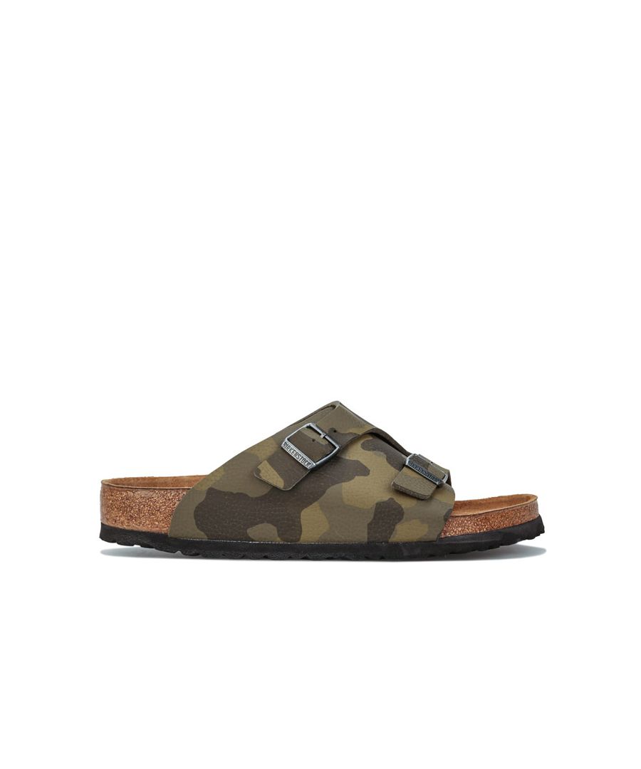 Mens Birkenstock Zurich  Desert Soil Sandal in khaki.- Slip-on double strap construction.- Two individually adjustable metal pin buckles.- Suede footbed lining.- Anatomically formed soft footbed.- Contrast EVA outsole.- Regular fit.- Synthetic upper  Suede lining  Synthetic sole.- Ref.: 1013033