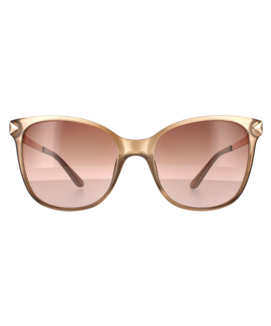 Guess Cat Eye Womens Shiny Beige Brown Gradient Sunglasses