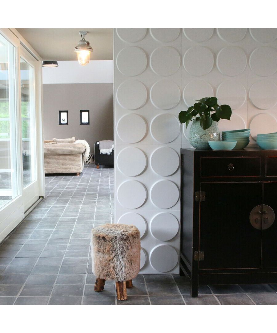 - Transform your basic and plain interior in a stunning decor space with our Ellipses 3D Wall Panels. \n- In your own home they can be used for furbishing old walls, dividing rooms or even protecting walls.\n- Just glue, apply and paint! The original colour of 3D Wall Panels is OFF WHITE but the 3D tile can be painted with any type of paint (both water and oil based) so you can paint them the color you want!\n- ATTENTION : To get the best result for your wall do not forget to order also our WALPLUS HYBRID ADHESIVE GLUE to install the 3D wallpaper!\n- Each box contains 12 pcs of 3D Wall Panels with a size of 50x50x1.75cm or 19.7x19.7x0.7 in, which makes a total of 3 sqm2 or 32.3 sft2, so you can cover a surface of 3 sqm2 or 32.3 sft2 wall by buying one single box.