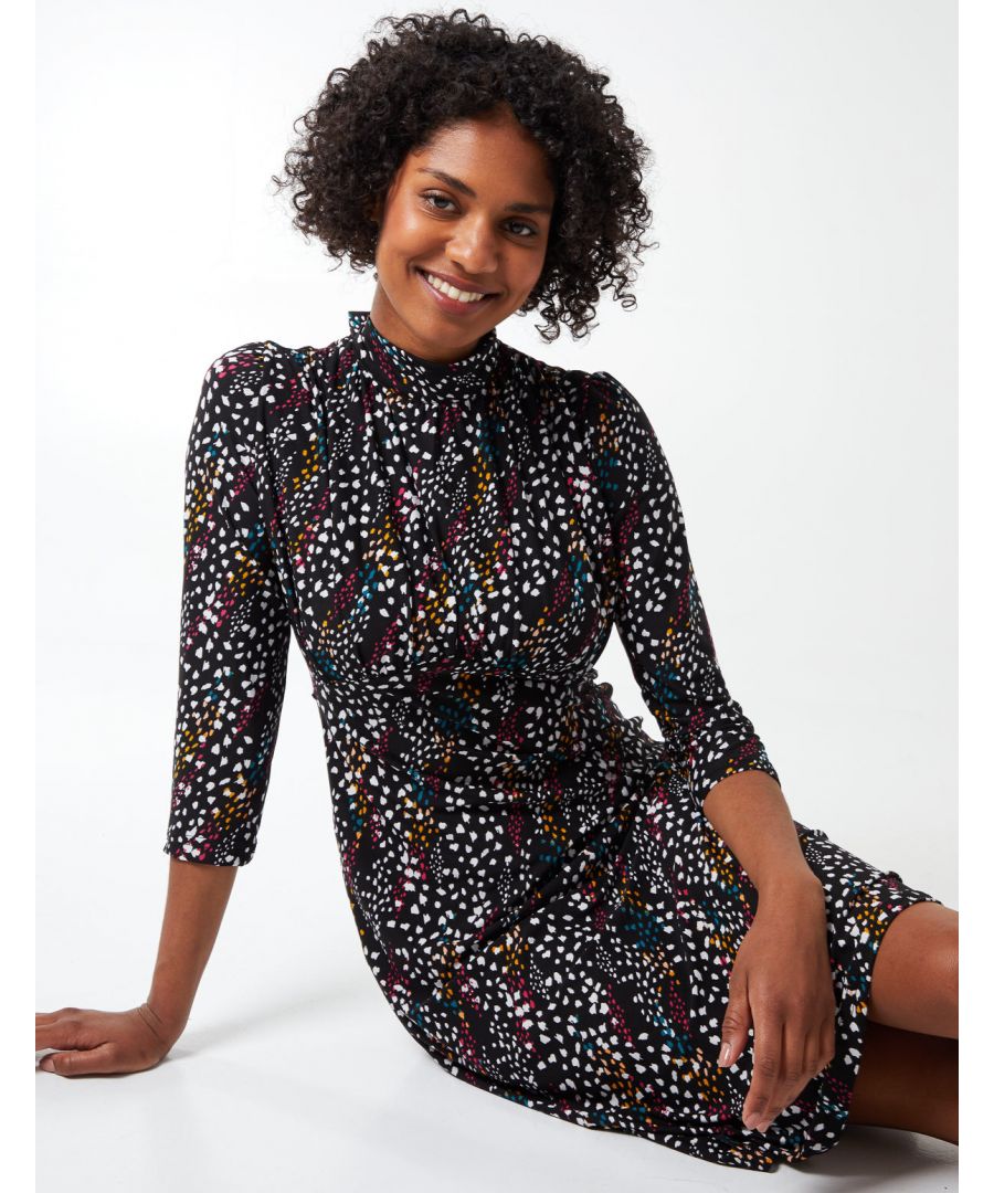 High Neck Balloon Sleeve Midi Dress