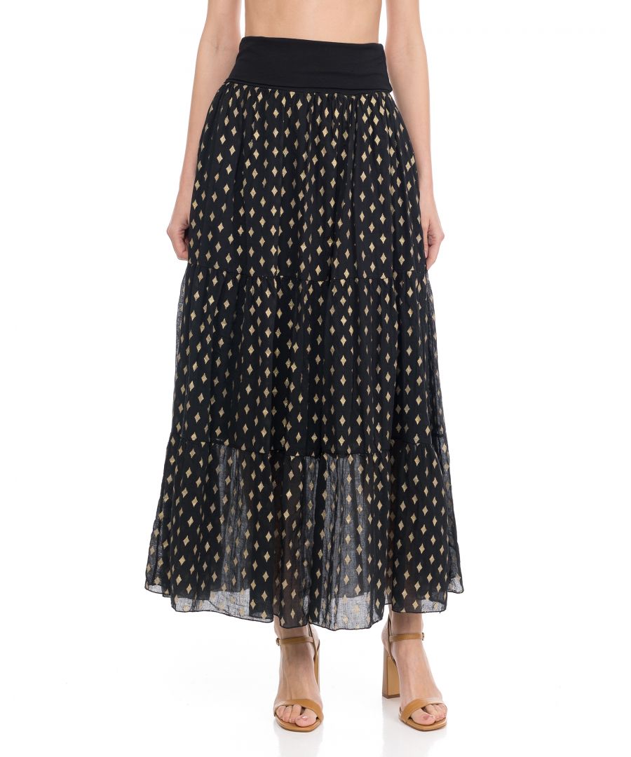 Image for Maxi skirt with rhombus glitter pattern and elastic waist