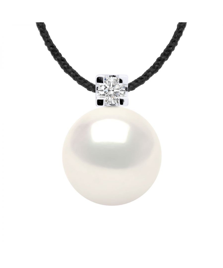 Diamond Necklace Natural 0.050 Cts en Freshwater Pearl Ronde 9-10 mm Link Nylon Black 925