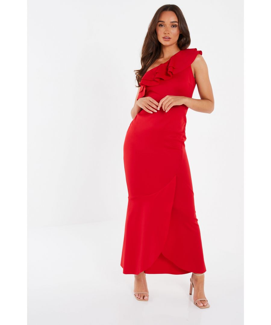 Image for Red One Shoulder Frill Maxi Dress