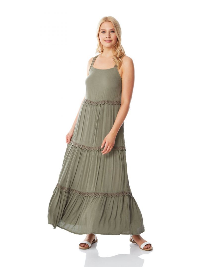 Tiered Lace Trim Maxi Dress