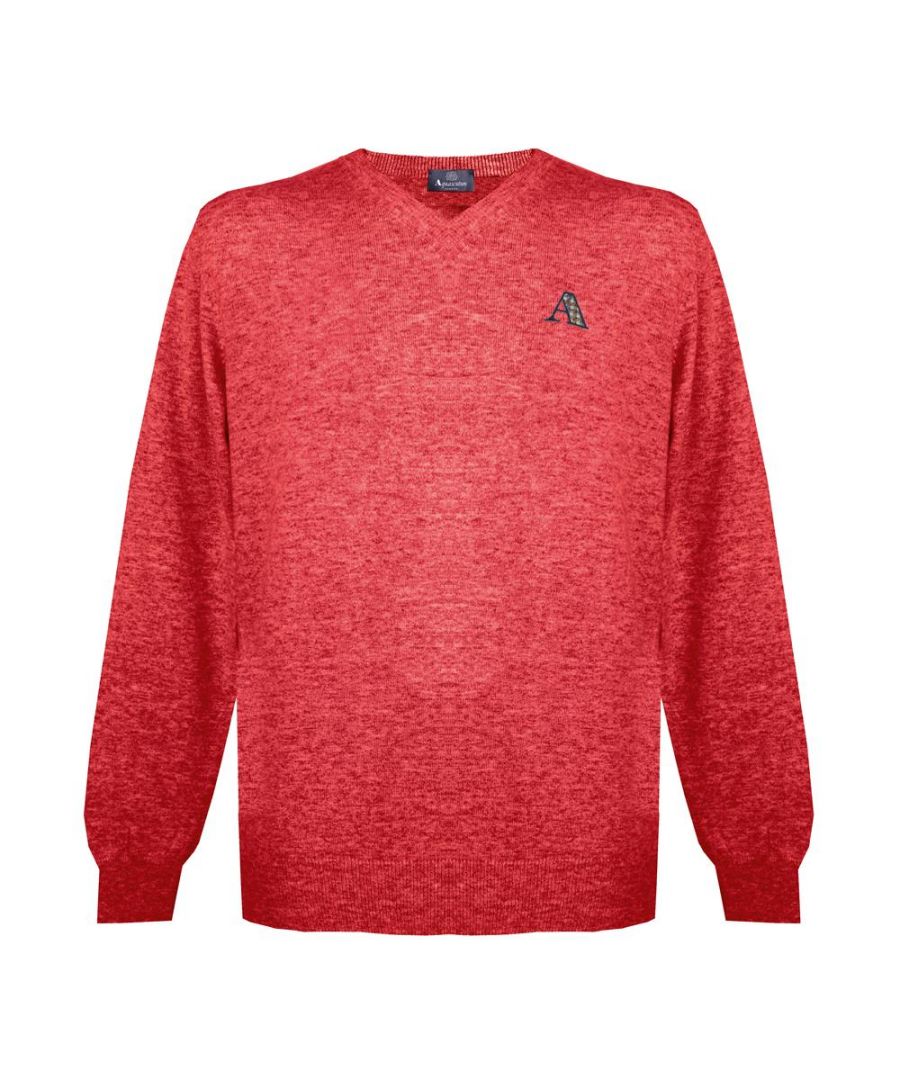 Image for Aquascutum Mens Long Sleeved/V-Neck Knitwear Jumper with Logo in Bright Red