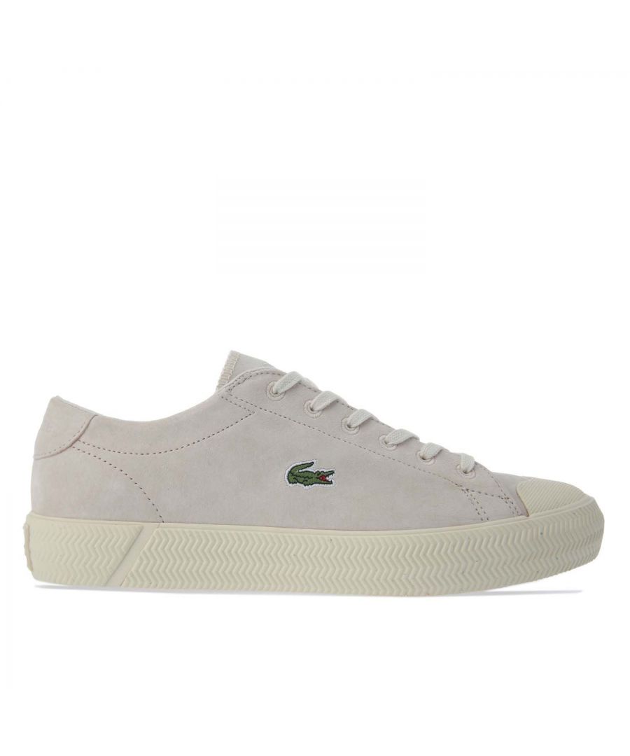 Womens Lacoste Gripshot Trainers in off white.- Leather and suede upper.- Lace up fastening.- Canvas linings.- Embossed crocodile at back heel.- Embroidered crocodile to side.- Rubber outsole.- Leather upper  Textile lining  Synthetic sole.- Ref: 742CFA0014OT6