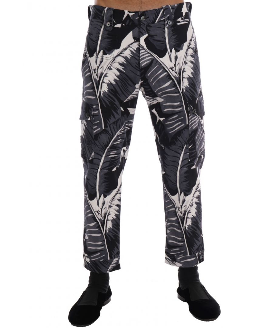 Image for Dolce & Gabbana Gray Banana Leaf Cotton Pants