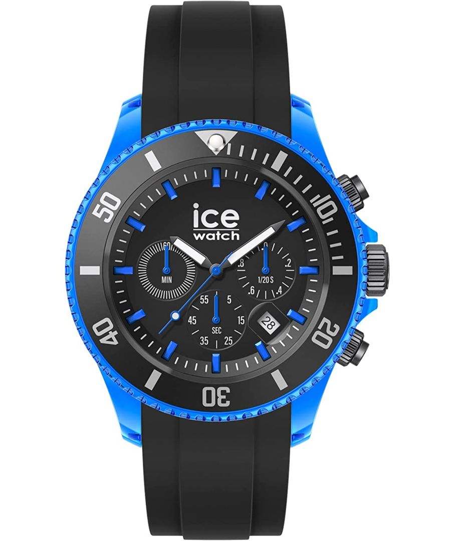 Dit Ice Watch Heren horloge beschikt over een Quartz binnenwerk. De kast (48.5 mm mm) is vervaardigd uit Hars (Blauw) en heeft een Mineraalglas. De band is Zwart Siliconen. Dit horloge uit de Ice Watch Ice Chrono reeks is een mooi en tijdloos geschenk. Verras jezelf of iemand anders met dit cadeau. Bovendien geniet u hierbij van 2 jaar garantie tegen alle fabricagefouten.