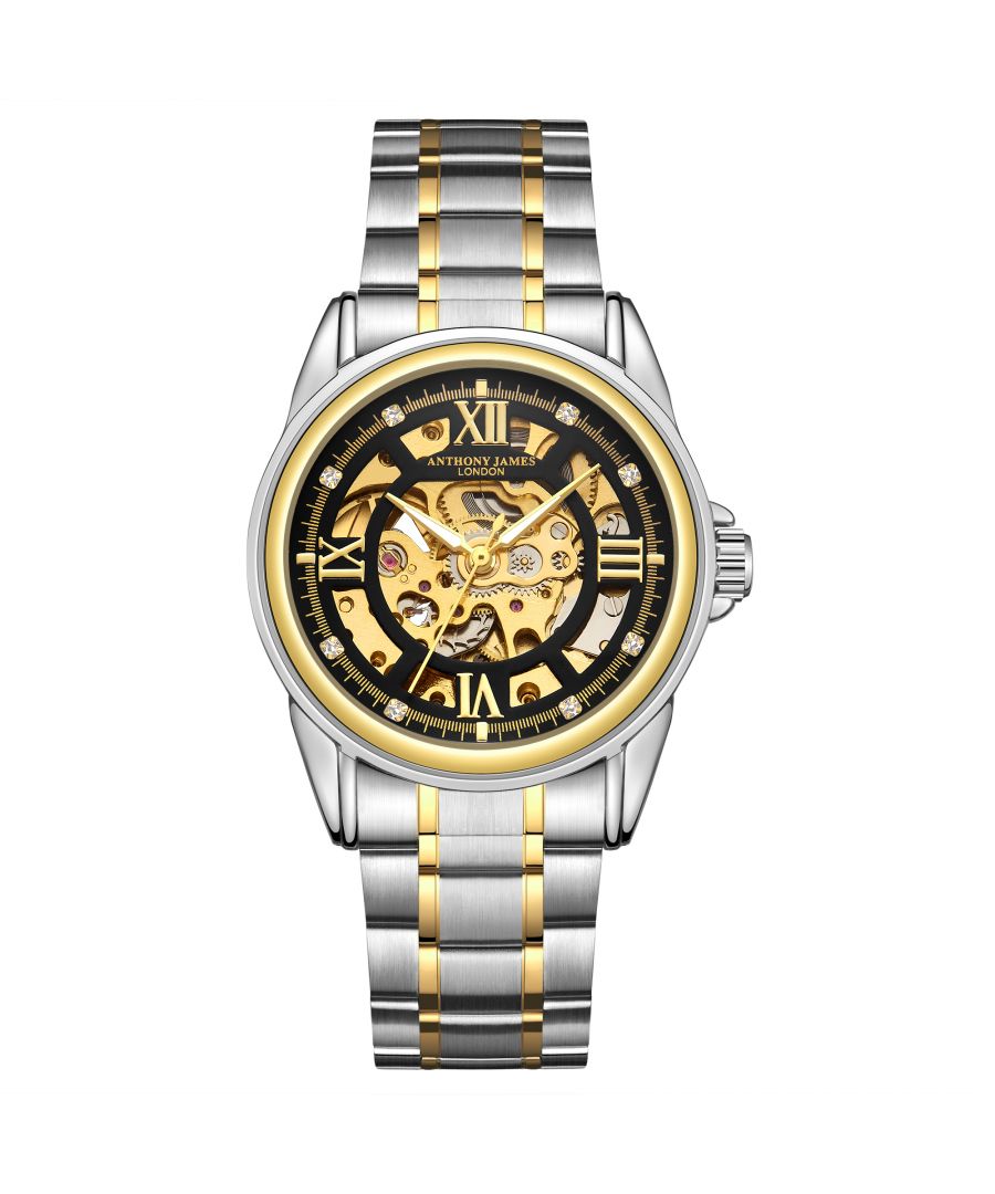 Image for Hand Assembled Anthony James Limited Edition Skeleton Two Tone Gold &  Steel Mens Watch