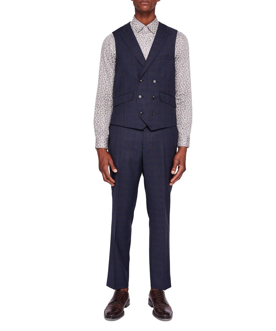 Image for Ted Baker Sheltnw Sterling Checked Wool Waistcoat, Blue