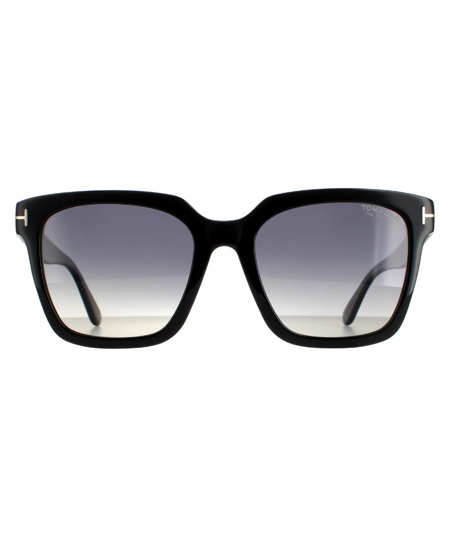 Tom Ford Square Womens Shiny Black Smoke Grey Gradient Sunglasses