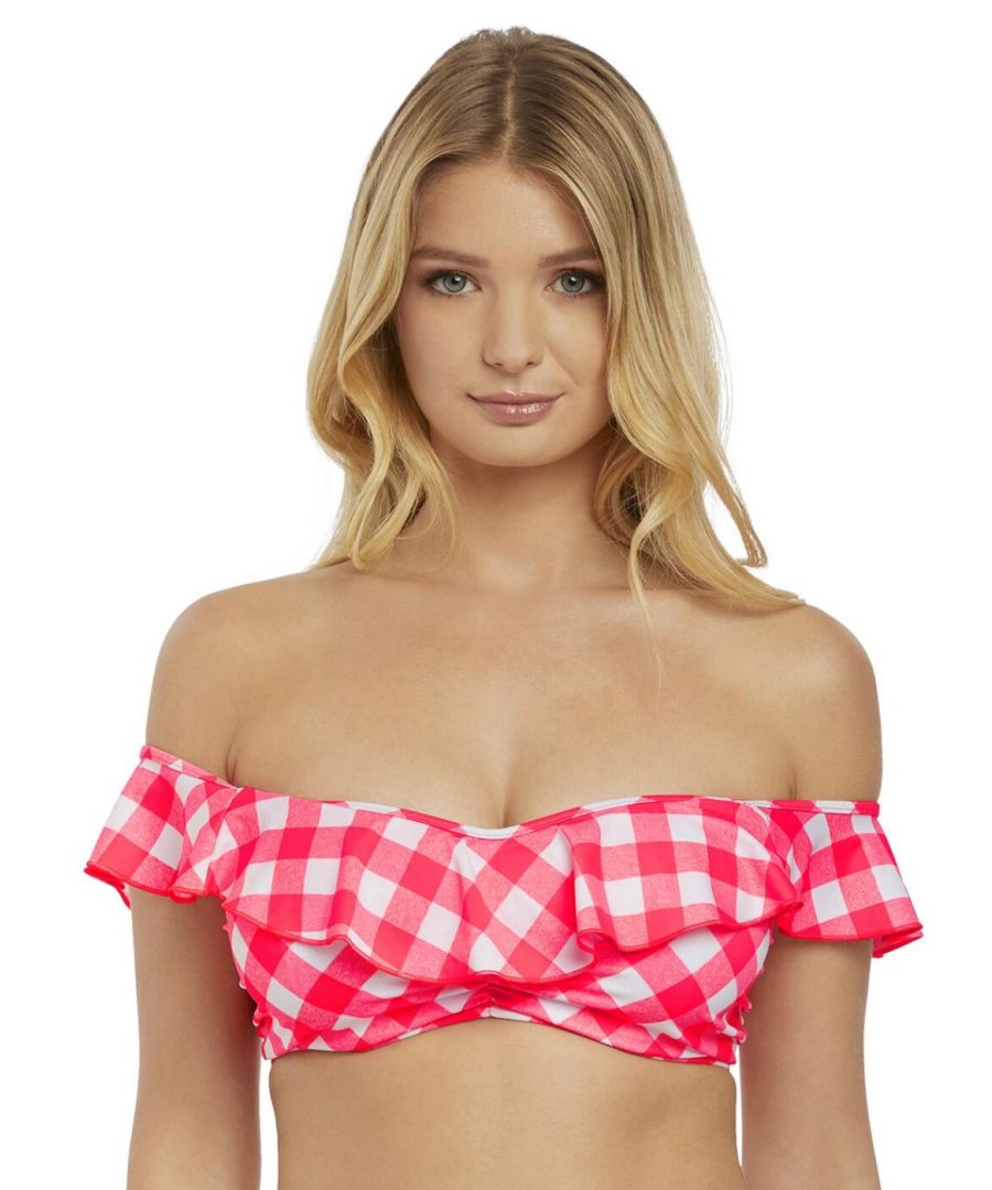 Freya Womens 2925 Totally Check Bardot Bikini Top - Red - Size 36D