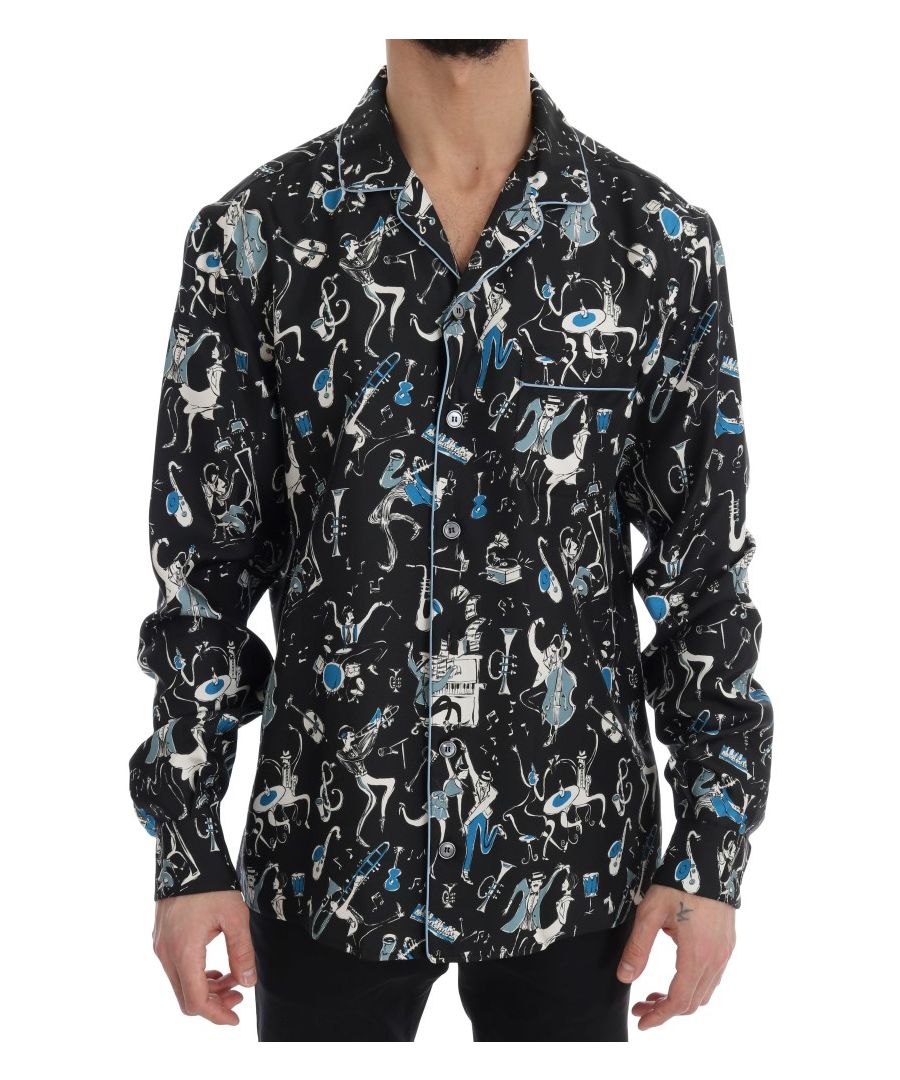 Image for Dolce & Gabbana Black Silk JAZZ Motive Print Casual Shirt
