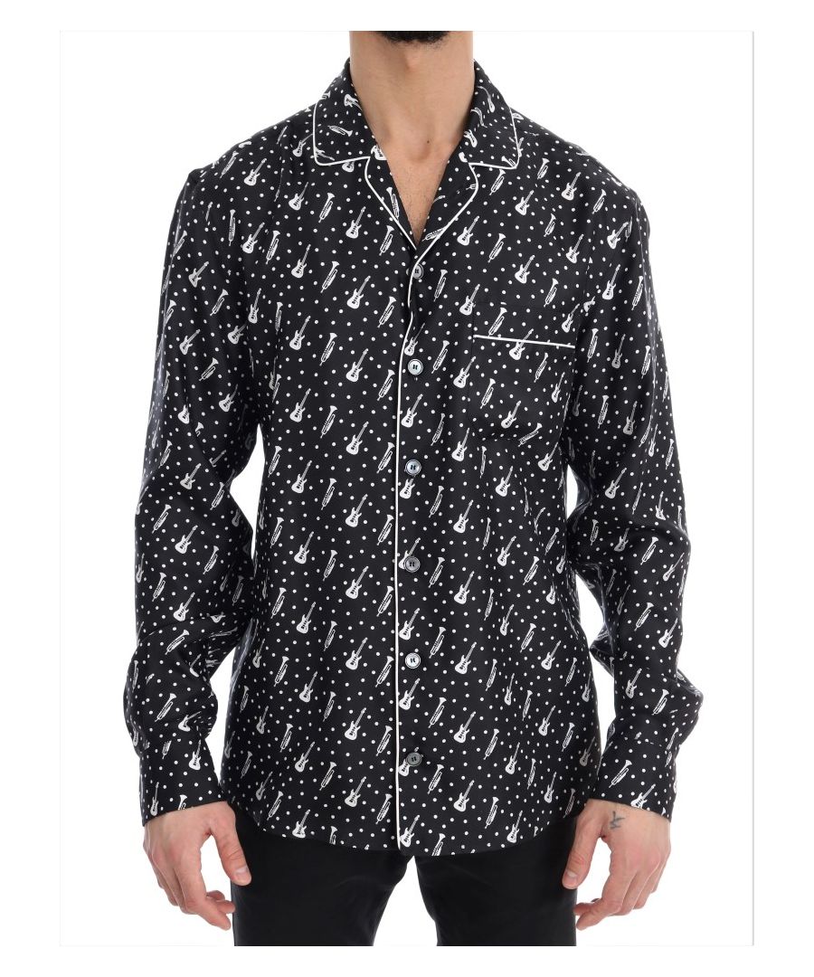 Image for Dolce & Gabbana Black Silk White JAZZ Print Casual Shirt