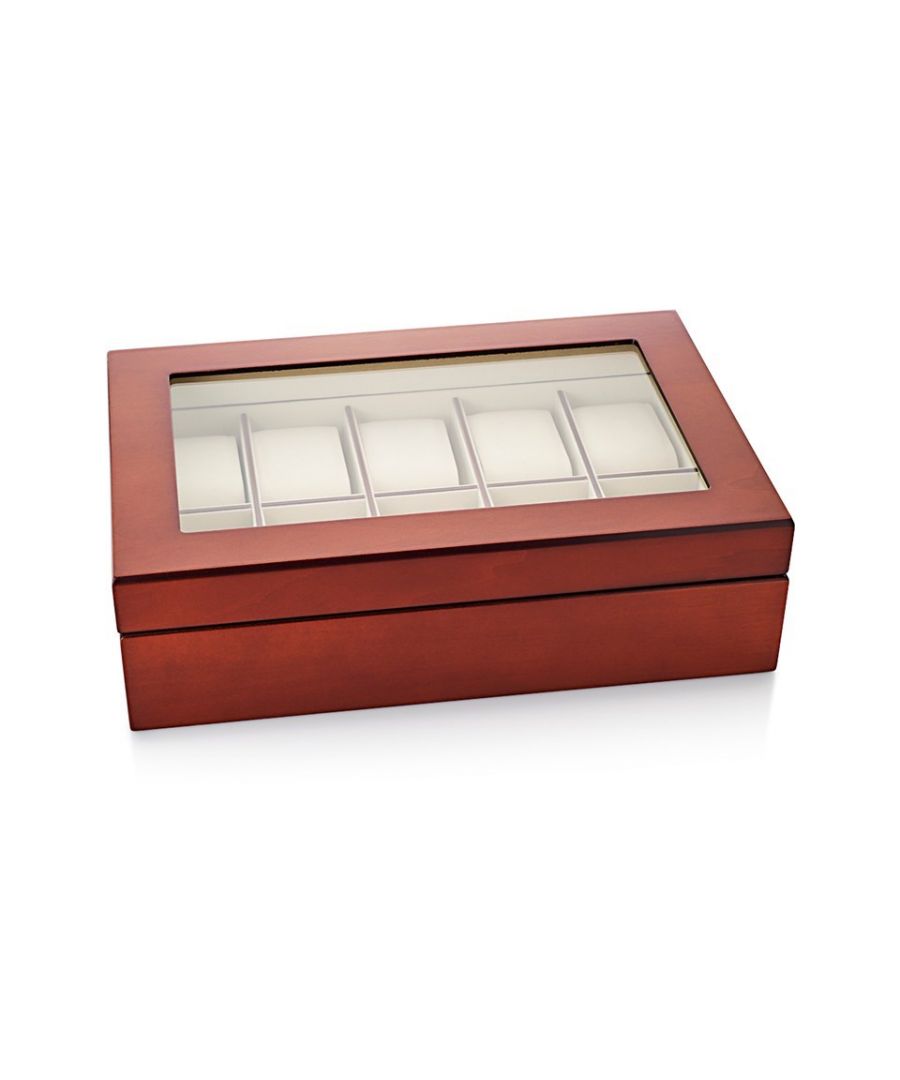 Keep watches protected from scratching against each other with this walnut finish watch box. Approximate size 30 x 9 x 20cm.