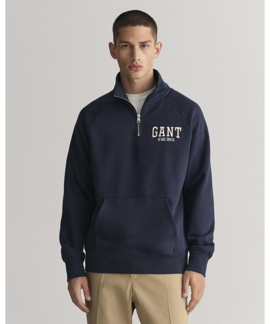 Gant Mens Arch Half-Zip Sweatshirt - Navy material_cotton - Size Medium