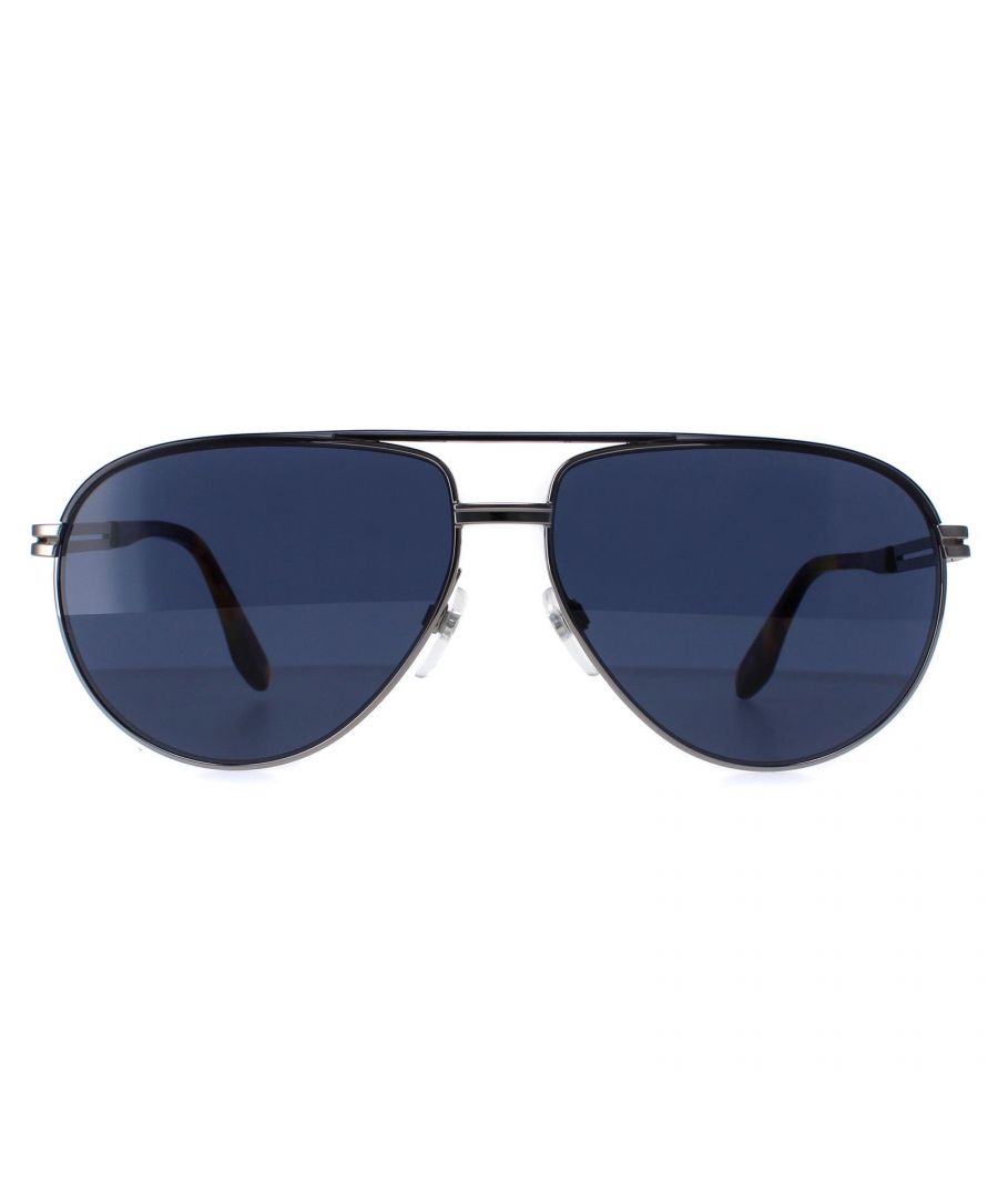 Marc Jacobs Aviator Mens Ruthenium Grey Blue MARC 474/S  Sunglasses feature a sleek and modern aviator design, coupled with the iconic Marc Jacobs logo, making them a must-have addition to any fashion-forward wardrobe. The silicone nose pads and plastic temple tips ensure all day comfort.