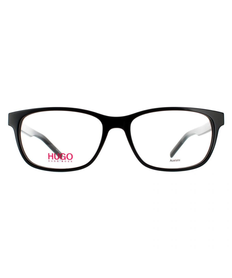 Hugo by Hugo Boss Rectangular Mens Black Red Glasses Frames HG 1115 are a classic square shape crafted from lightweight acetate. The Hugo Boss logo features along the temple for brand authenticity.