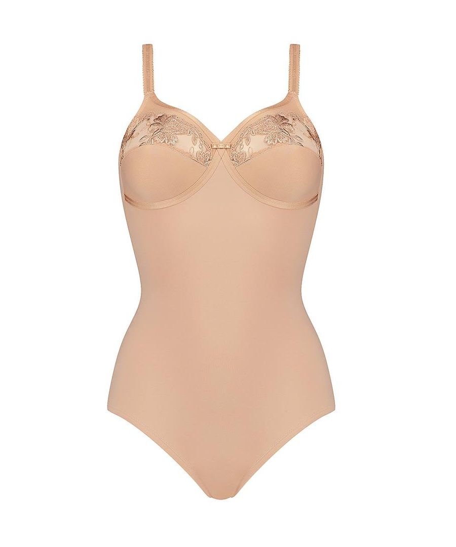 The perfect piece for full coverage - this Modern Posy bodysuit from Triumph is non wired and non padded, allowing natural shape. Features stretch lace cups, smooth fabric and a 1-2 row hook and eye crotch closure (varies on size). This body suit offers full coverage and all day comfort.