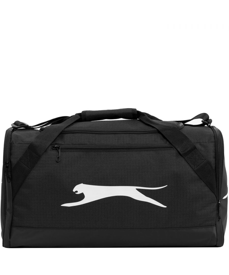 Slazenger Small Holdall - This Slazenger Small Holdall is ideal for everyday use, carrying your items to the gym or taking on a weekend away. It has a main zipped compartment to the top, a handy zip pocket on the front plus two further zip pockets to the sides for additional storage. There is an adjustable padded shoulder strap for carrying, which can be removed, a soft grip handle and smaller carry handles to the sides. The bag is finished off with Slazenger branding. This product may have slight cosmetic differences from the image shown due to assorted colours or updated seasonal collections. > Holdall > Main zipped compartment > 3 zip pockets > Removable, adjustable, padded shoulder strap > Soft carry handle > 2 side carry handles > Slazenger branding > L46cm x W22cm x D26cm > Wipe clean with a damp cloth