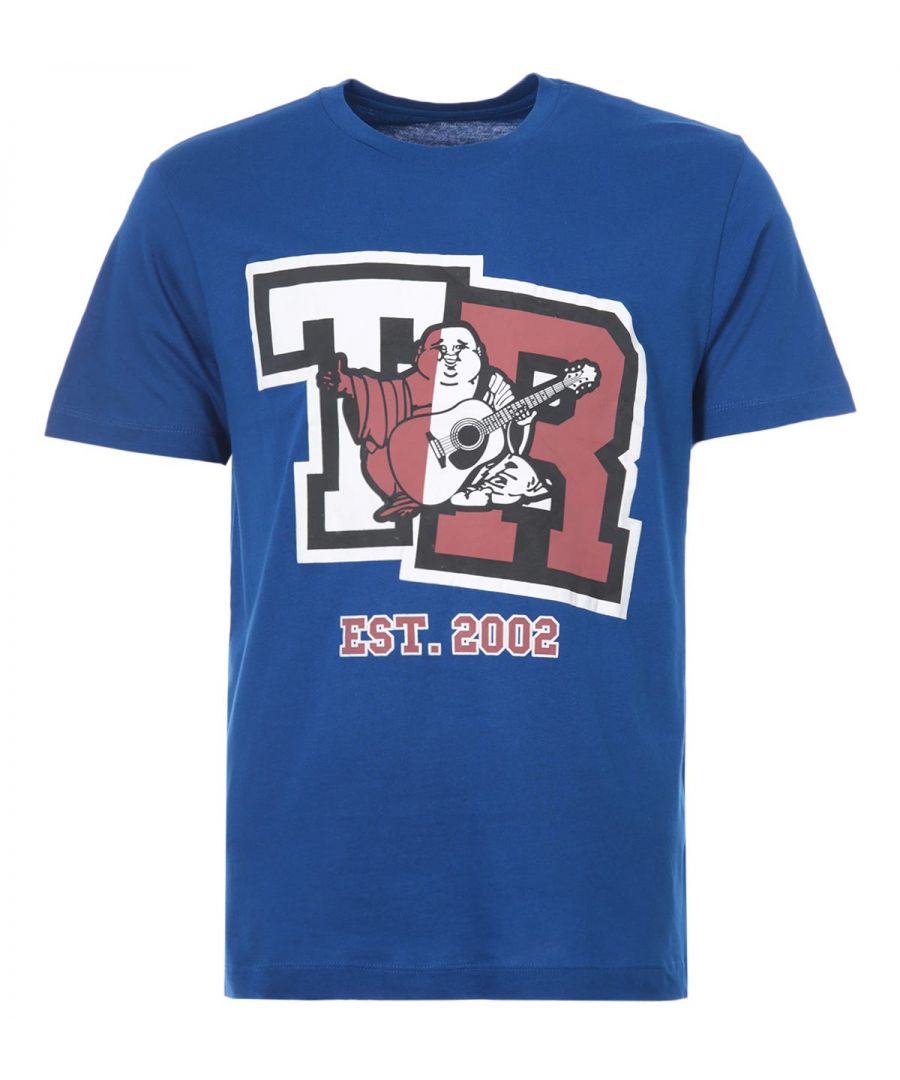 True Religion T-shirt met ronde hals en gespleten logo voor heren, blauw