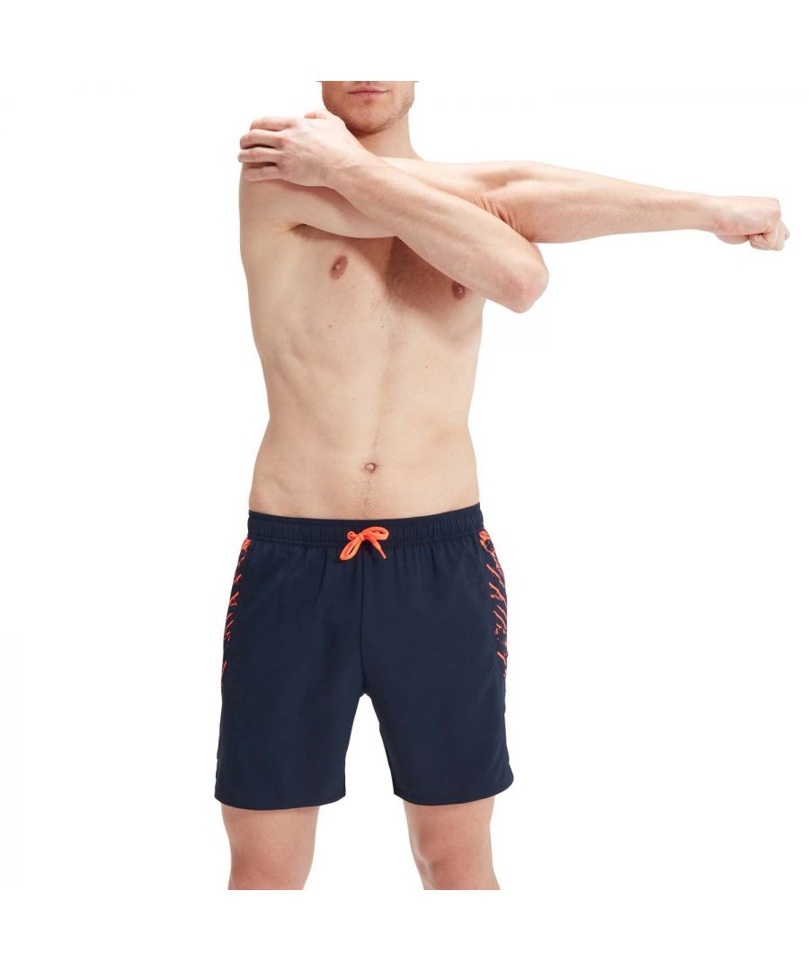 Speedo Mens Sport Printed 16 inch Water Shorts in Navy Orange - Blue - Size Small