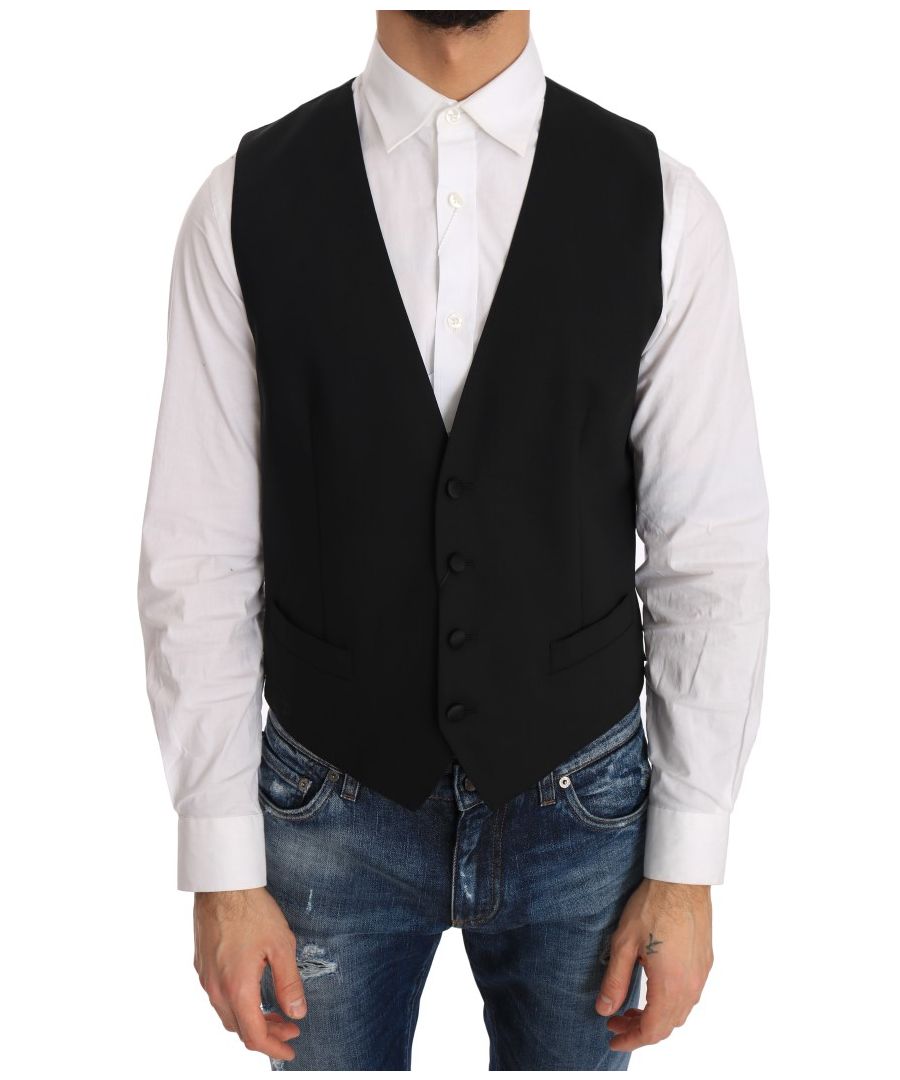 Dolce & ; Gabbana Gorgeous brand new with tags, 100% Authentic DOLCE & ; GABBANA fashion vest Model : Formal vest Fit : Slim fit Color : Black Full button closure Logo details Made in Italy Material : 51% Wool, 30% Polyester, 19% Silk