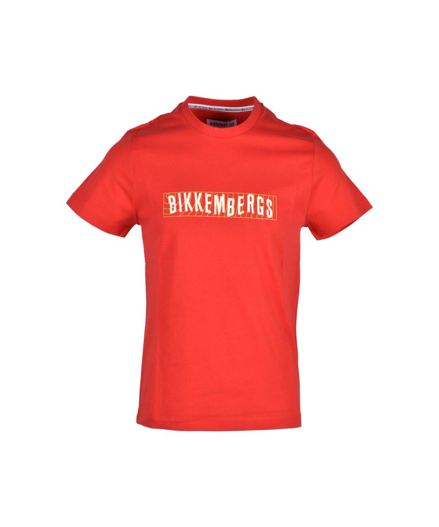 Brand: Bikkembergs Gender: Men Type: T-shirts Season: Fall/Winter  PRODUCT DETAIL • Color: red • Pattern: print • Sleeves: short • Neckline: round neck  COMPOSITION AND MATERIAL • Composition: -100% cotton  •  Washing: machine wash at 30°