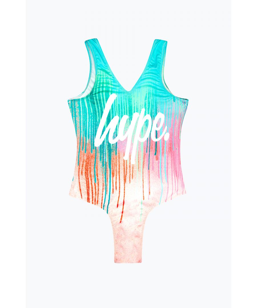 Hype Girls Multi Mint Pink Drips Swimsuit - Multicolour - Size 16Y