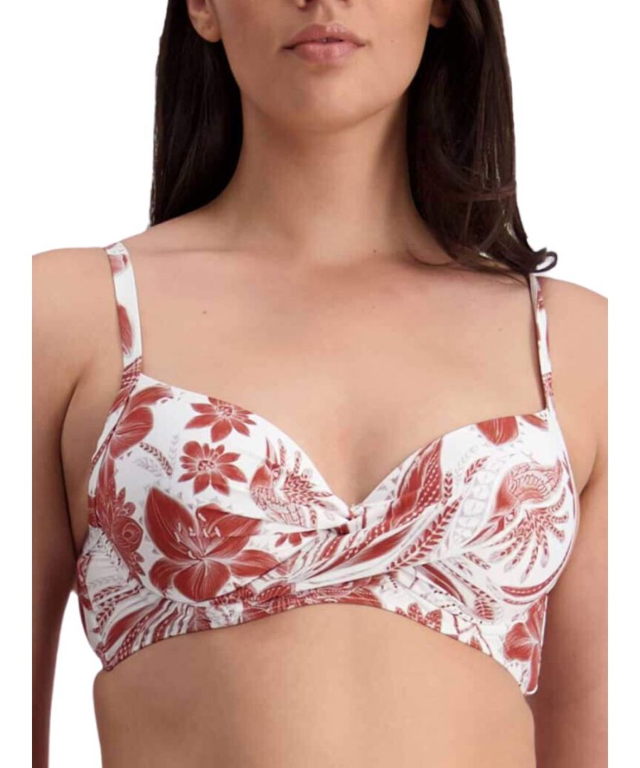 Moontide Womens Vintage Bloom Wrap Bikini Top - Red Polyamide - Size 34D