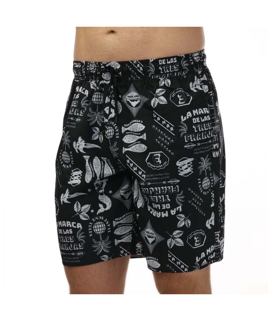 Mens adidas Festiwld Classic Length Swim Shorts in black.- Elasticated waist with drawcord.- Side pockets.- Quick-drying fabric.- Mesh inner briefs.- 100% Polyester (Recycled). - Ref: GM2226