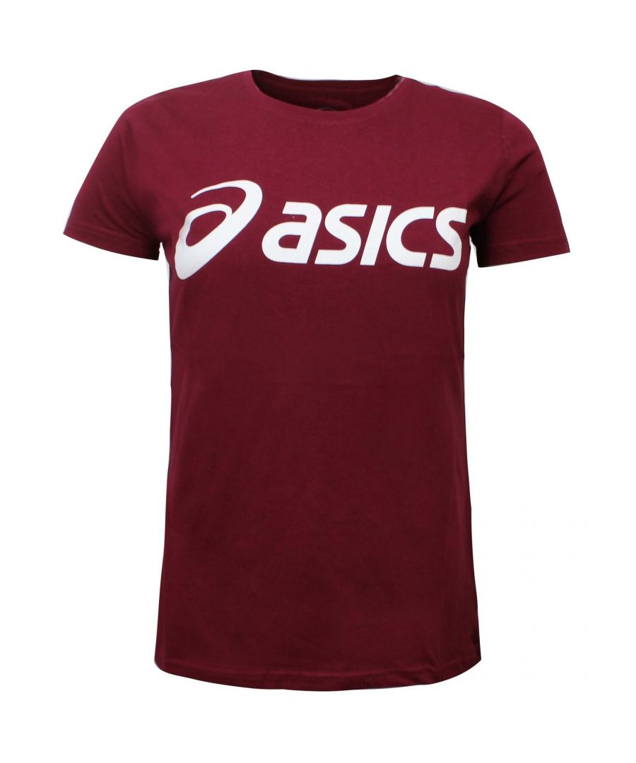 Asics Womens T-Shirt Sports Logo Tee Training Top Burgundy 144017 2015