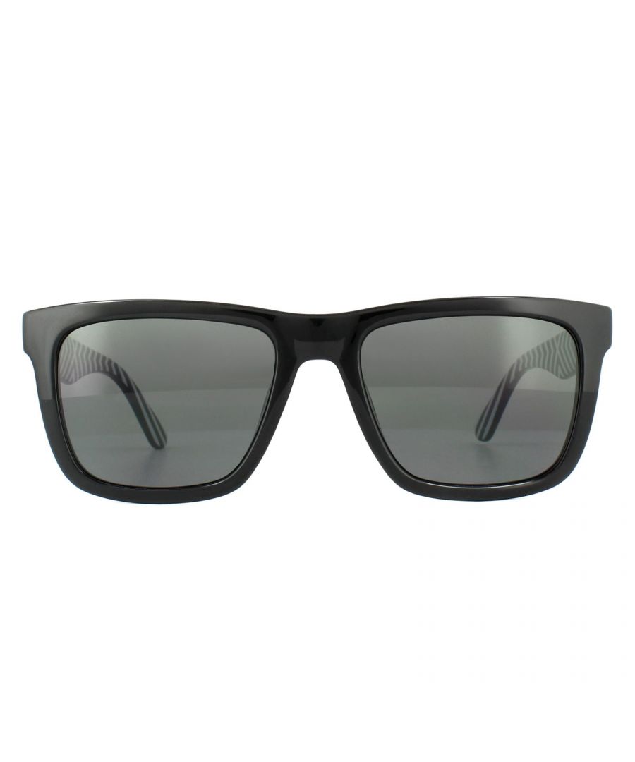 Lacoste Sunglasses L750S 001 Black Grey are a simple style with a classic rectangular look with the instantly recognisable alligator logo on the temple. AN interesting black and white inside pattern completes the look.