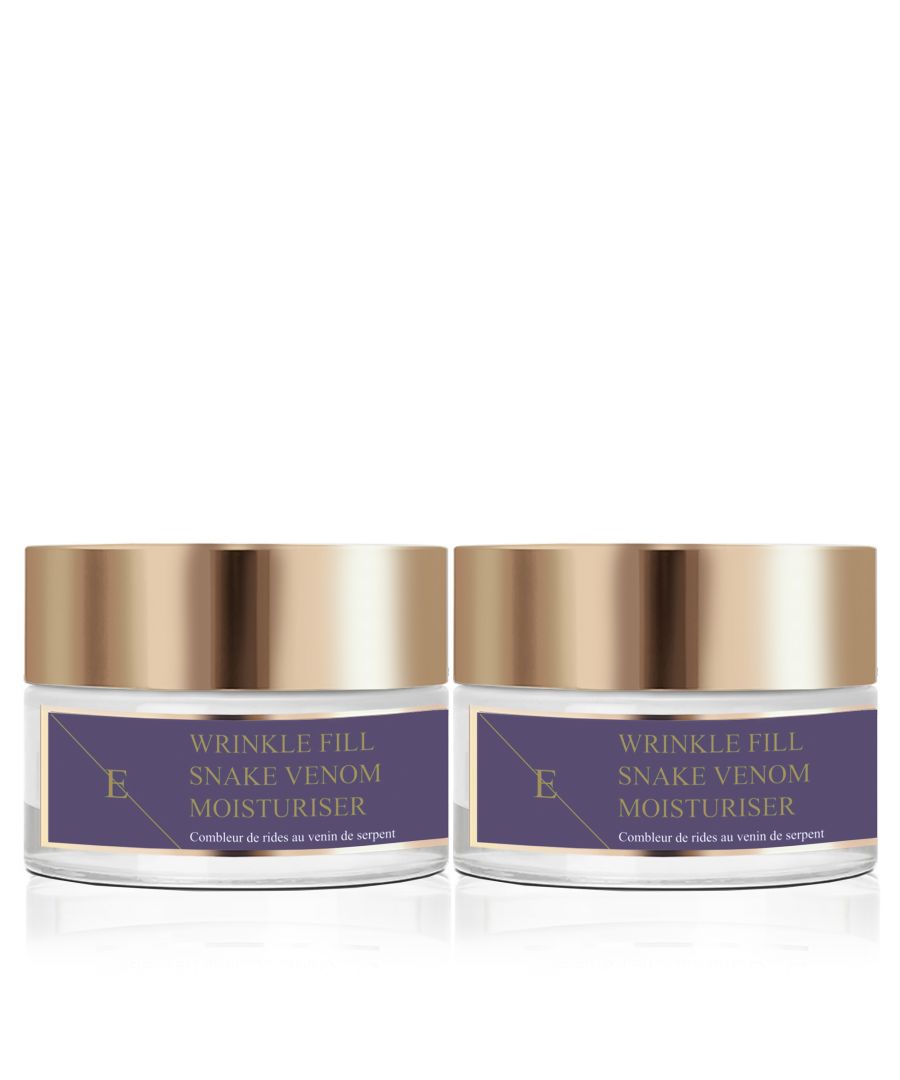 Wrinkle Fill Snake Venom Moisturiser\nWrinkle Fill Snake Venom Moisturiser contains synthetic snake venom peptide that is designed to relax expression lines that are known to cause wrinkles. This peptide combined with hydration boosting hyaluronic acid and collagen together aims to make the skin look visibly smoother, younger and plumper.\nSnake Venom Peptide\nSnake Venom Peptide Snake Venom Peptide is a synthetic peptide that replicates the effects of Waglerin 1, component that is found in the poisonous Temple Viper snake. It works by reducing muscular contractions in the face and reduces cell movement; thereby keeping the skin smooth and aiming to reduce wrinkles and fine lines.\n\nHyaluronic Acid\n\nHyaluronic Acid is naturally found in our skin, as we age our body's natural production of hyaluronic acid slows down. Hyaluronic acid is a key element making the skin looking plump and youthful as it hold moisture 1000 times its own weight. Our hyaluronic acid is called Sodium Hyaluronate and it is smaller size of hyaluronic acid that is able to penetrate and hydrate more deeper levels of the skin than normal hyaluronic acid.\nArgan Oil\nAlmond Oil\nVitamin E\nShea Butter\nCollagen\n\nCollagen is naturally found in our skin and as we age the production of collagen slows down. As an skincare ingredient collagen aims to boost plumpness and the look of the skin by bringing moisture and hydration to the skin.\n\nDirections for use: Apply pea-sized amount of the cream on cleansed face, neckline and neck in the morning.