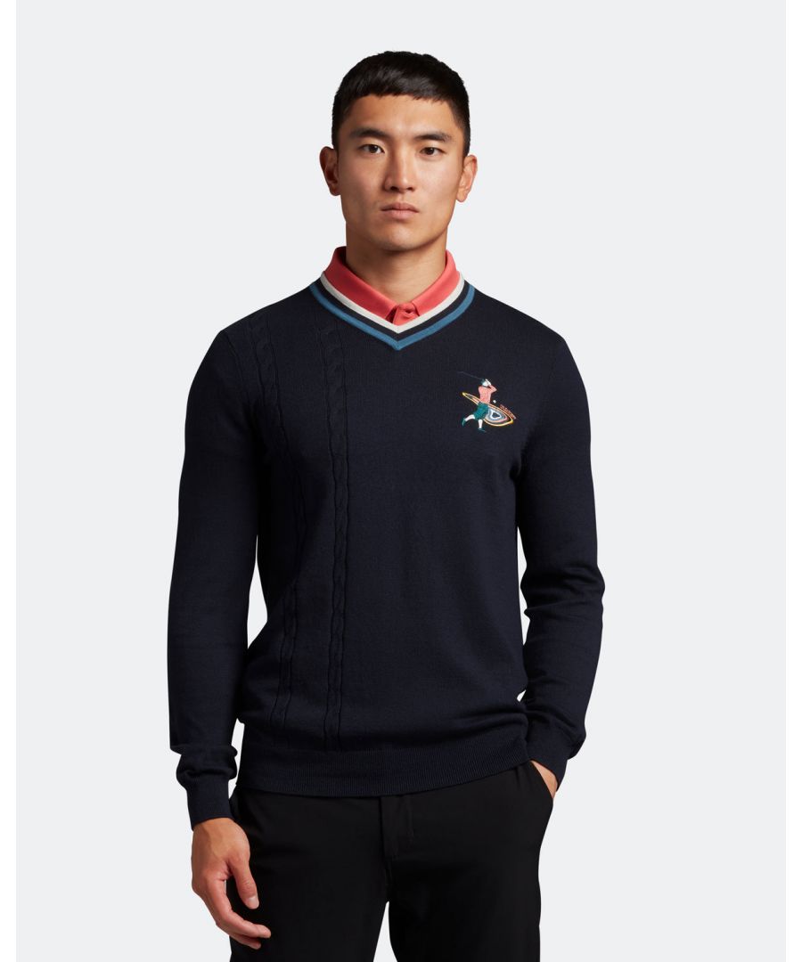 Elevate your style on the course and in the clubhouse with the Lyle & Scott Gregor V Neck. This reimagined version of the classic Lyle & Scott V Neck features a golfer motif and cable knit detailing.