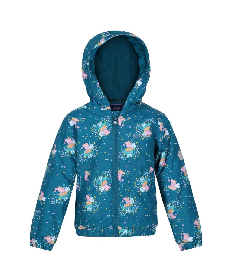 Material: 100% Polyester. Fabric: Hydrafort. Design: Flower, Logo, Printed. Insulated, Padded, Waterproof. Fabric Technology: Thermo-Guard. Cuff: Elasticated. Neckline: Hooded. Sleeve-Type: Long-Sleeved. Hood Features: Grown On Hood. Pockets: 2 Side Entry Pockets. Fastening: Zip, Zip Guard. Hem: Elasticated. 100% Officially Licensed. Characters: Peppa Pig.