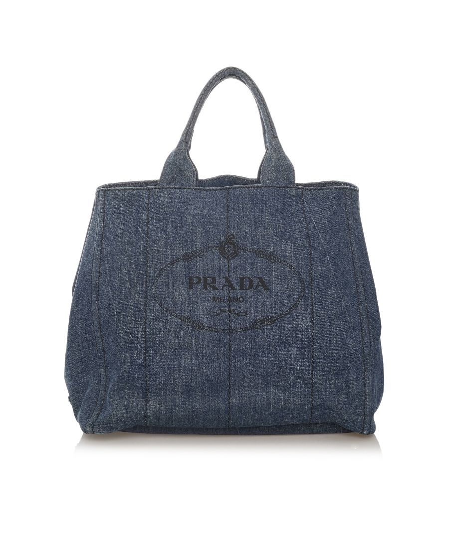 Image for Vintage Prada Canapa Logo Denim Tote Bag Blue