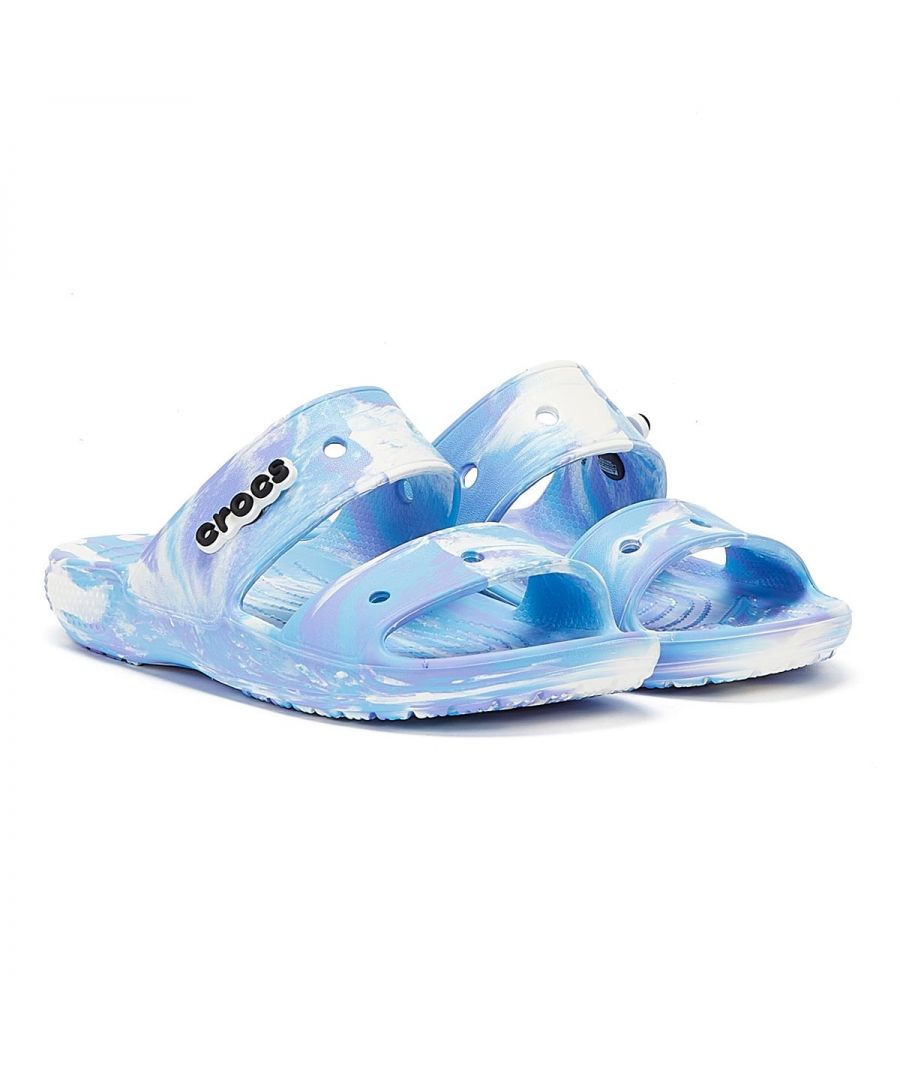 A blend of the Classic Clog and Crocs Slide, the Crocs Sandal boasts two upper straps for extra comfort and foot security. Seven holes per sandal allow you to personalise with Jibbitz™ charms whilst Croslite™ foam footbeds will mould to your foot for a custom fit with excellent arch support. This iterations boasts an allover marble print.