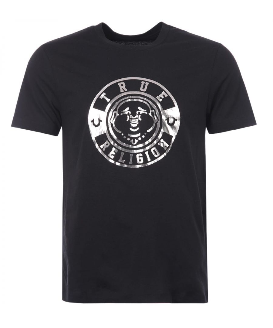 True Religion T-shirt met ronde hals en foliepint van boeddhagezicht voor heren, zwart