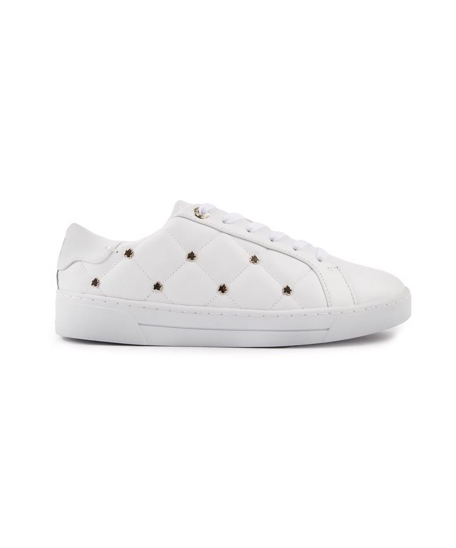 Step Out In Style With The Ted Baker Libbin Court Trainers. Crafted From White Leather With Beautiful Metallic Stud Details Adding Some Charm, These Designer Shoes Feature A Padded Collar And Tongue And Cushioned Insole For Ultimate Comfort.