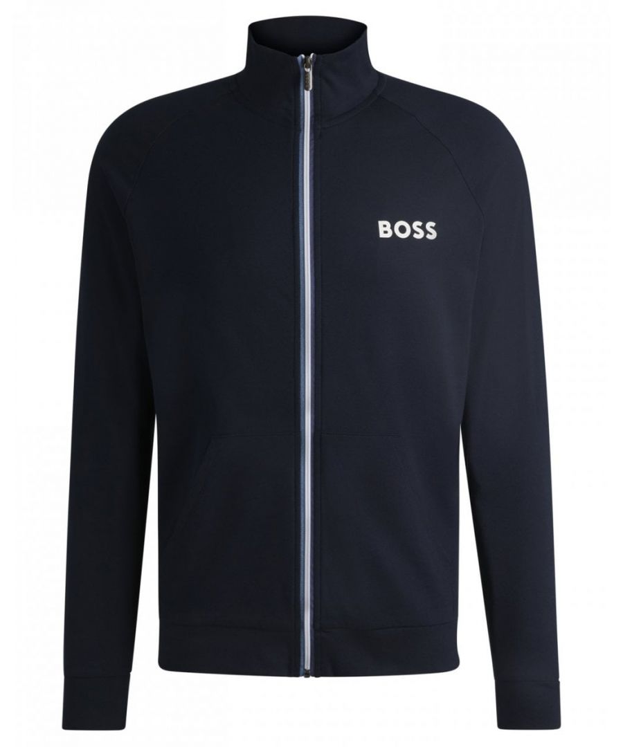 Boss Orange Authentic Mens Loungewear Track Jacket in French Terry with Logo Detail - Dark Blue - Size Medium