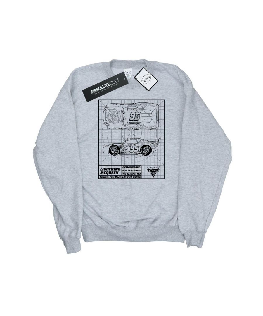Disney Mens Cars Lightning McQueen Blueprint Sweatshirt (Sports Grey) - Light Grey - Size 2XL